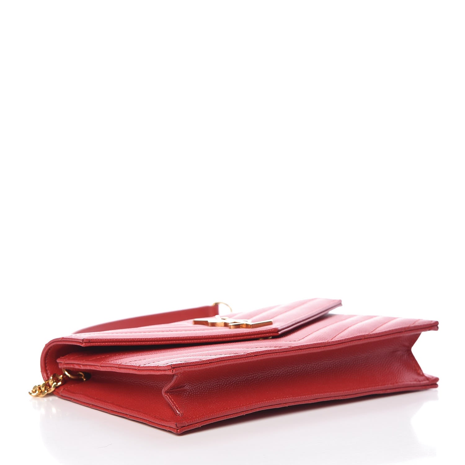 Saint Laurent Grain De Poudre Matelasse Chevron Monogram Envelope Chain Wallet New Red 4 of 9