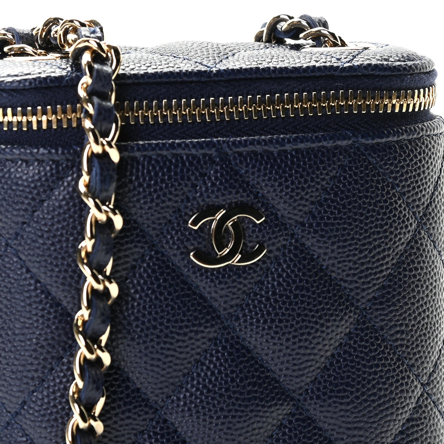Chanel Caviar Quilted Small Vertical Coco Beauty Vanity Case With Chain Navy 6 of 9
