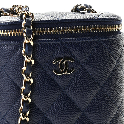 Chanel Caviar Quilted Small Vertical Coco Beauty Vanity Case With Chain Navy 6 of 9