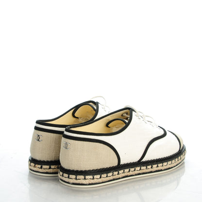 Chanel Cotton Lace Up Espadrilles 40.5 Light Beige 4 of 9