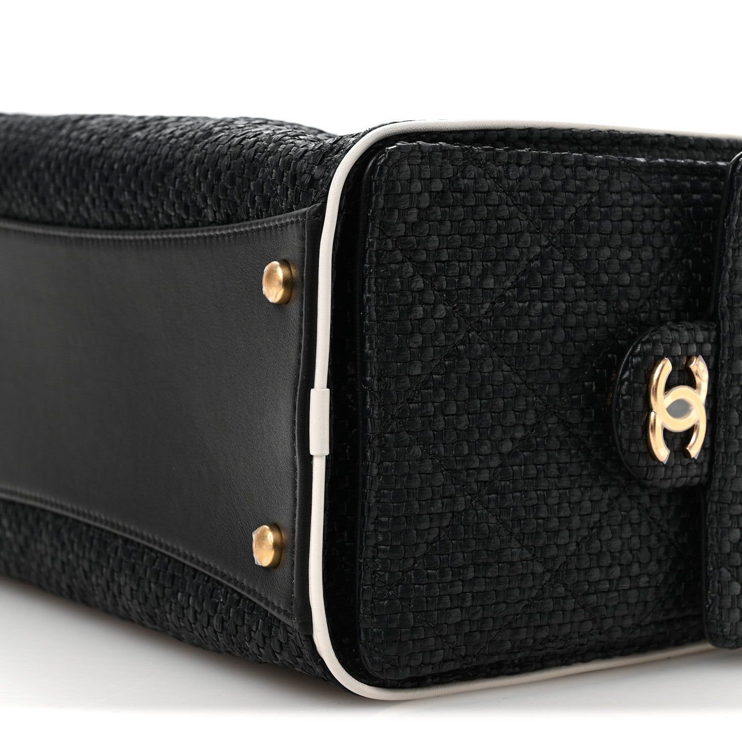 Chanel Braided Raffia Calfskin Small Chanel 25 Handbag Black White 10 of 11