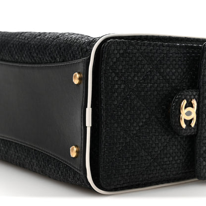 Chanel Braided Raffia Calfskin Small Chanel 25 Handbag Black White 10 of 11