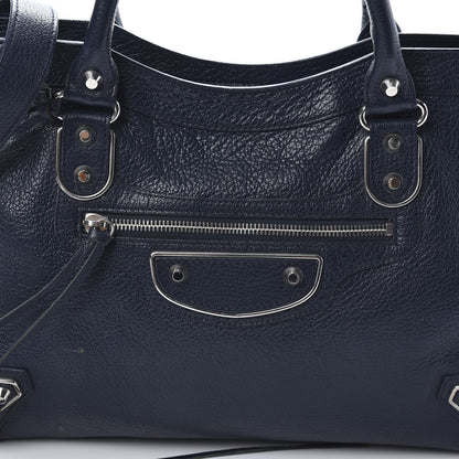 Balenciaga Chevre Silver Metallic Edge Hardware City Bleu Nuit Dark Sea 8 of 12