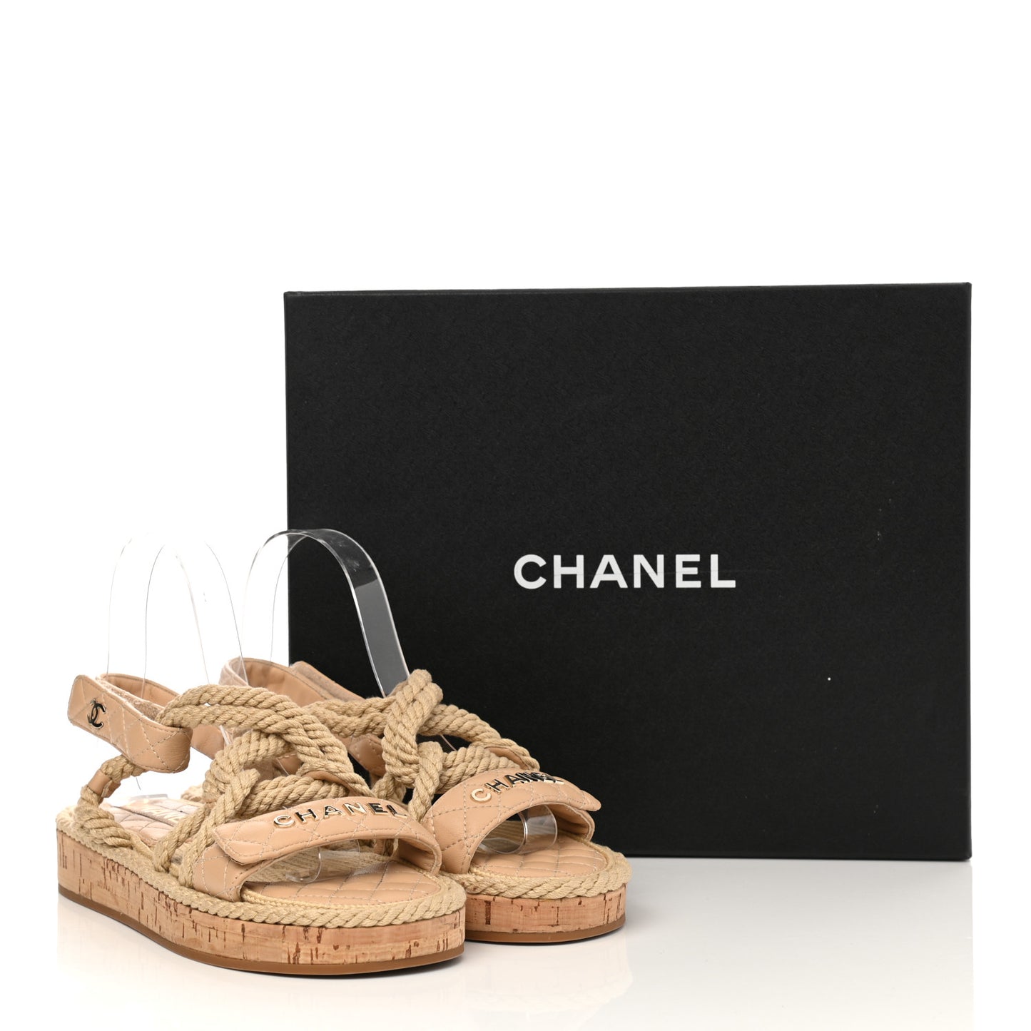 Cord Lambskin Quilted Logo Mules 37 Beige