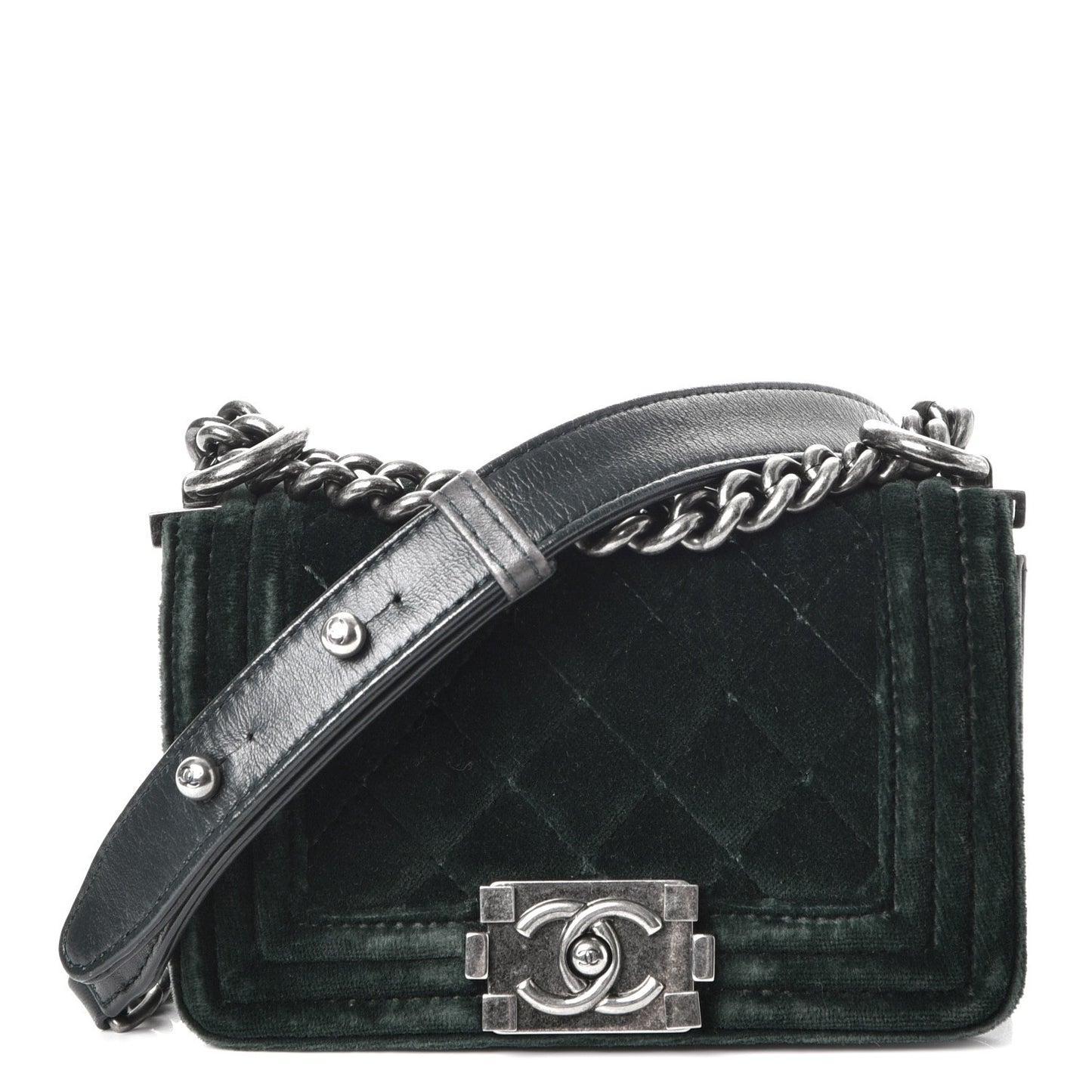 Velvet Quilted Mini Boy Flap Green