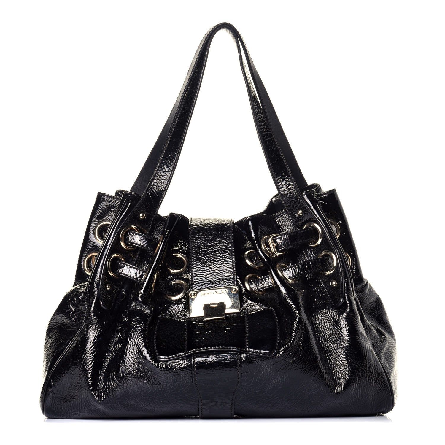 Jimmy Choo Crushed Patent Riki Bag Black 1 of 8