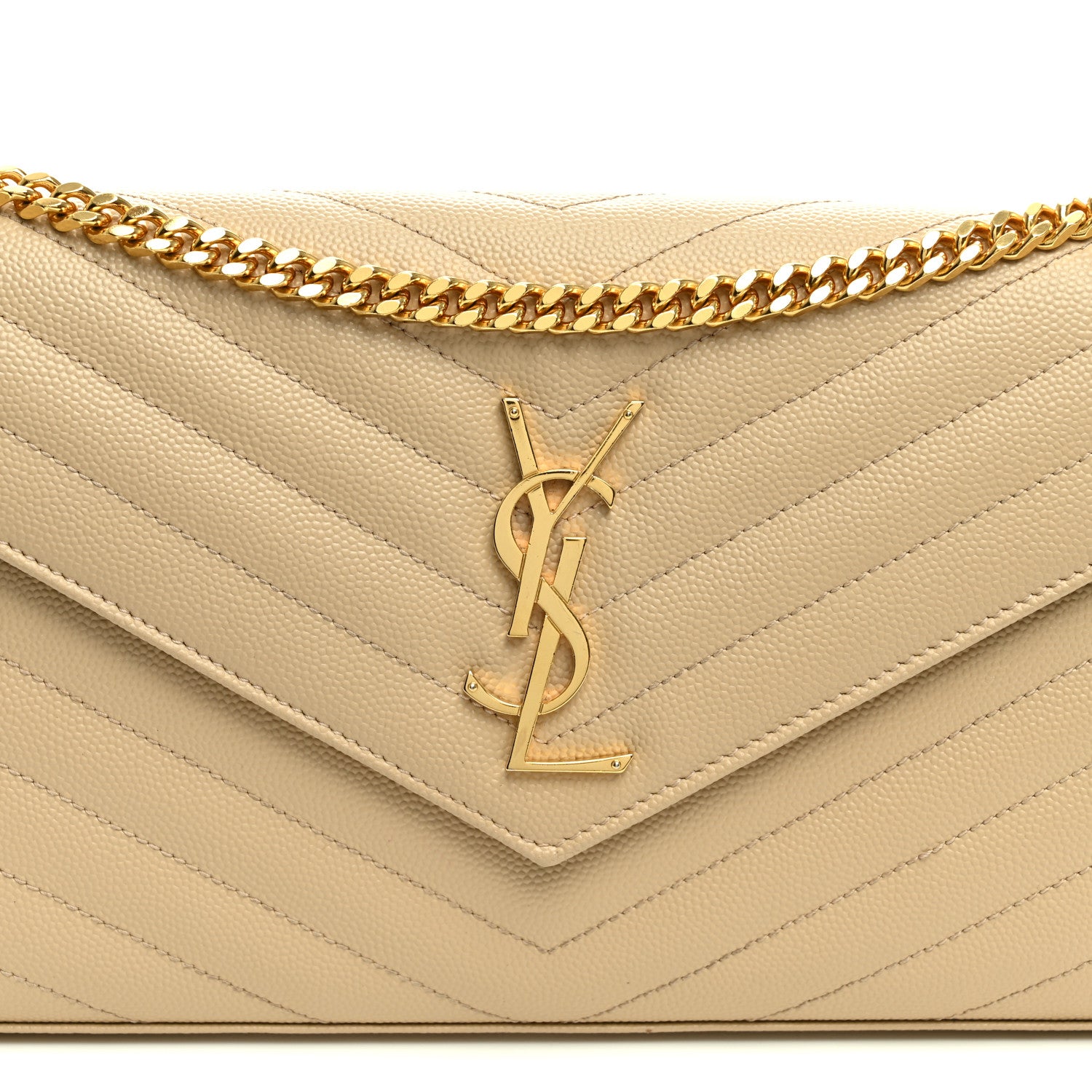 Saint Laurent Grain De Poudre Matelasse Chevron Monogram Chain Wallet Nude Powder Nude Powder 8 of 13