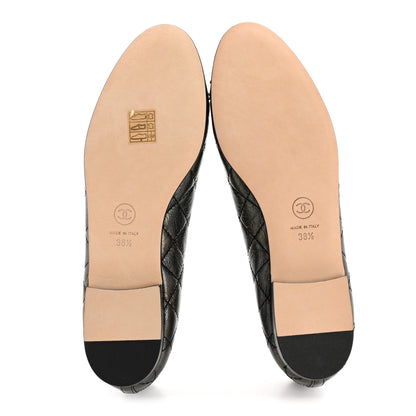 Chanel Metallic Aged Calfskin Quilted CC Cap Toe Ballerina Flats 38.5 Dark Silver 6 of 10