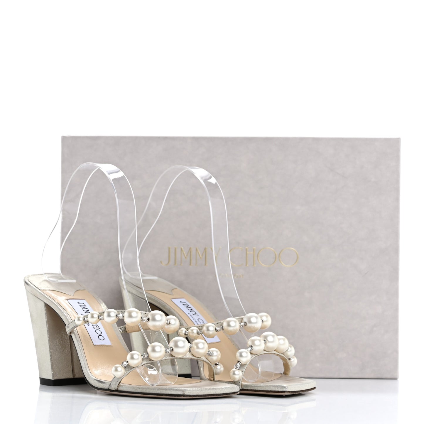 Shimmer Suede Pearl Embellished Amara 85 Mule Sandals 37 Champagne White