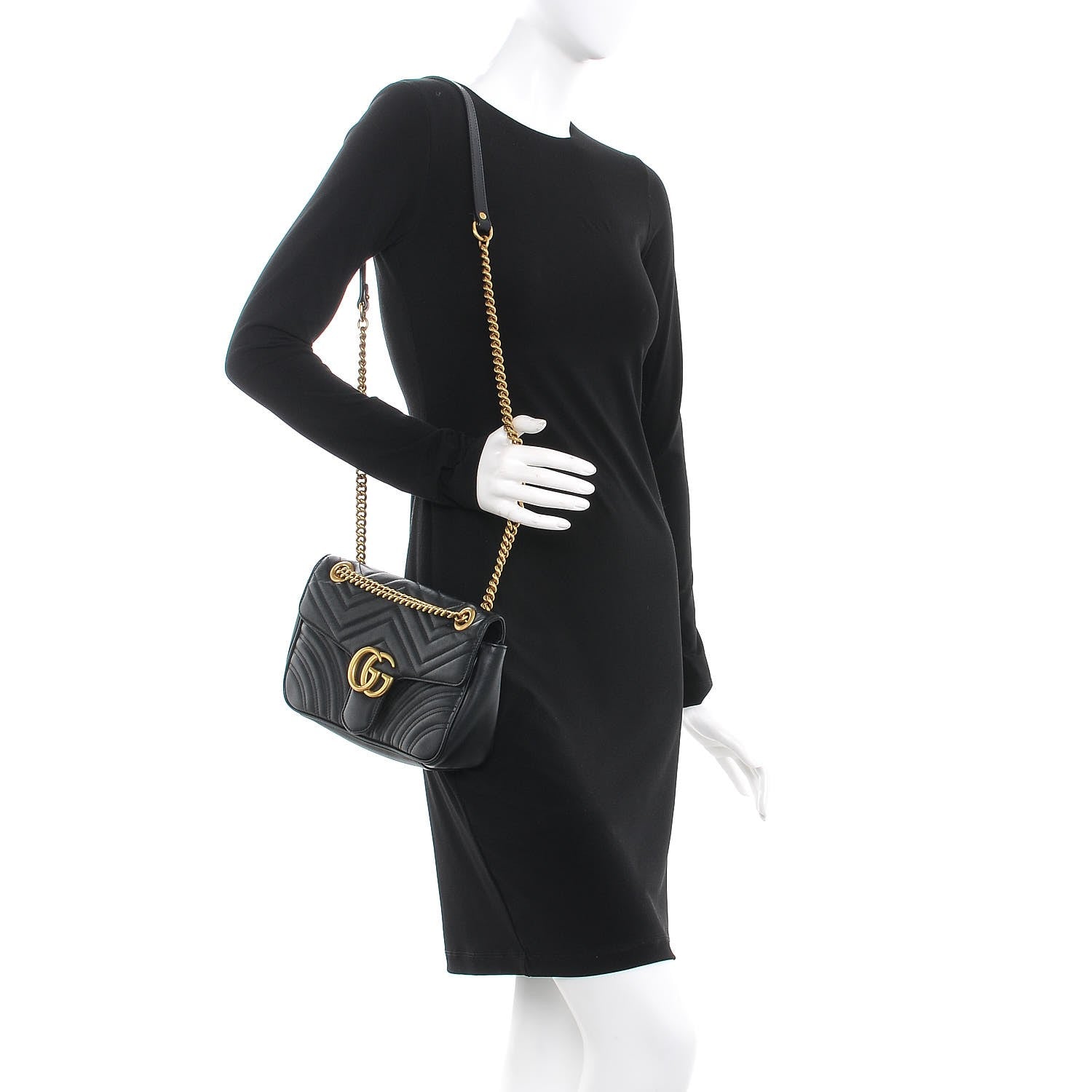 Gucci Calfskin Matelasse Small GG Marmont Shoulder Bag Black 2 of 8