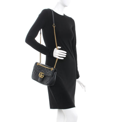 Gucci Calfskin Matelasse Small GG Marmont Shoulder Bag Black 2 of 8