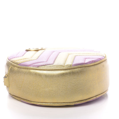 Gucci Metallic Calfskin Matelasse Mini GG Marmont Round Shoulder Bag Gold Pink 8 of 10
