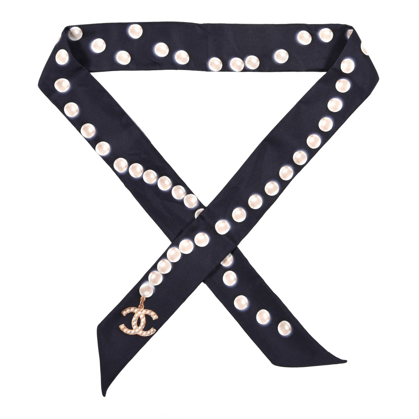 Silk Pearl CC Slim Bandeau Scarf Navy