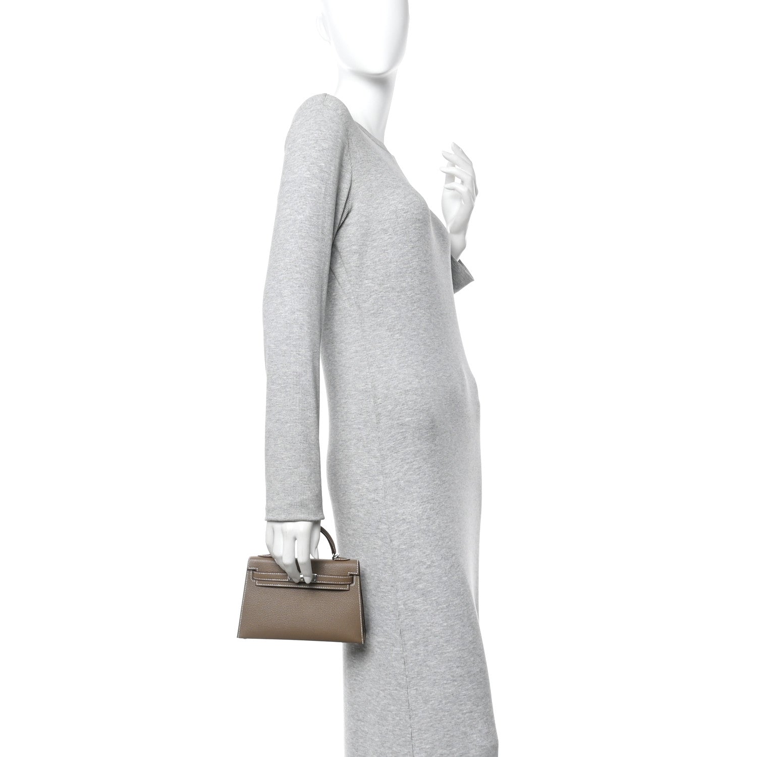 Hermes Chevre Mysore Verso Mini Kelly Sellier 20 Etoupe New White 2 of 10
