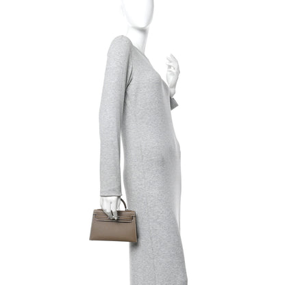 Hermes Chevre Mysore Verso Mini Kelly Sellier 20 Etoupe New White 2 of 10