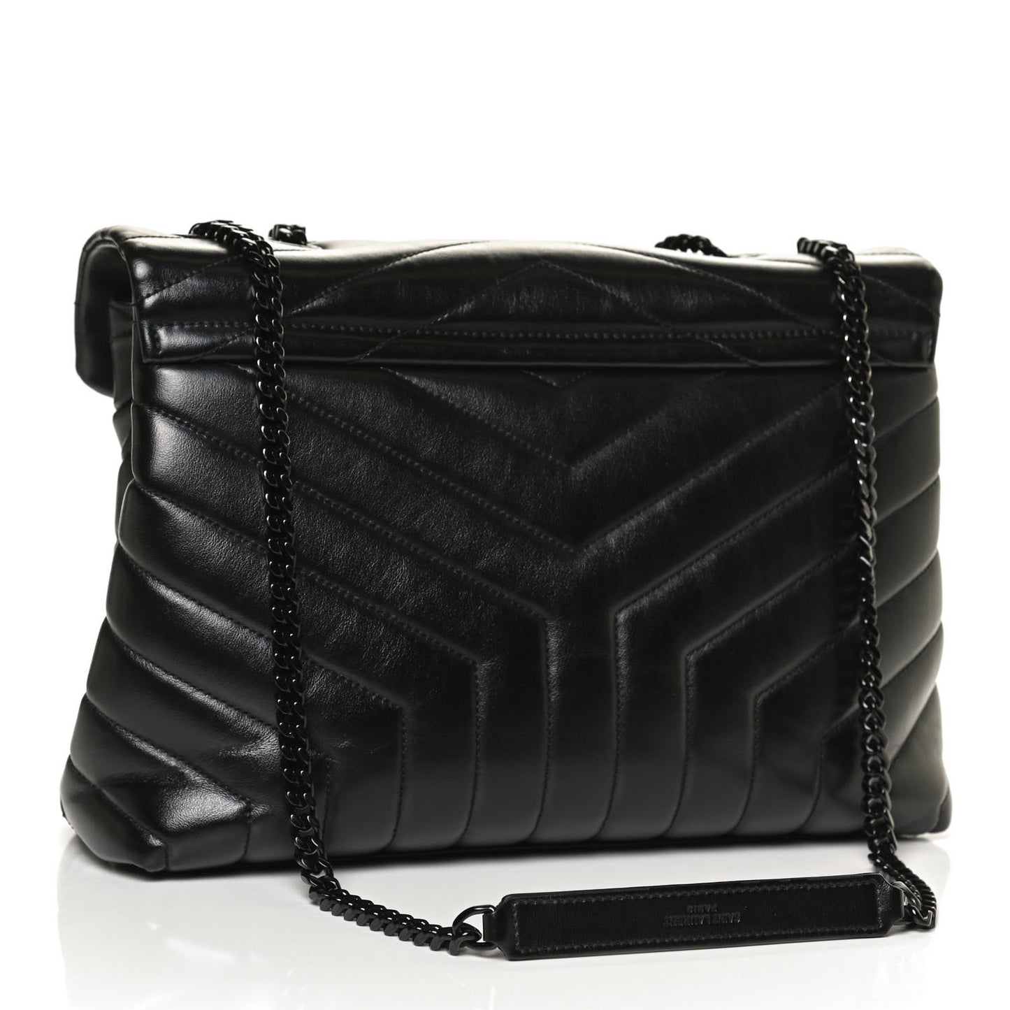 Calfskin Y Quilted Monogram Medium Loulou Chain Satchel Black