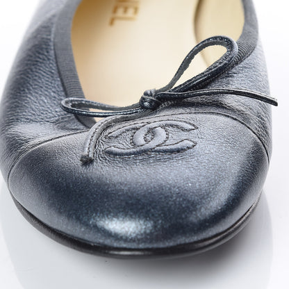 Chanel Metallic Calfskin Cap Toe CC Ballerina Flats 40 Dark Silver 14 of 15