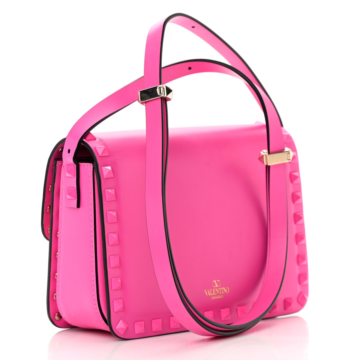 Smooth Calfskin Enamel Tonal Small Rockstud23 Shoulder Bag Pink PP
