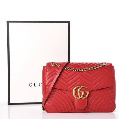 Gucci Calfskin Matelasse Large GG Marmont Shoulder Bag Hibiscus Red 9 of 9