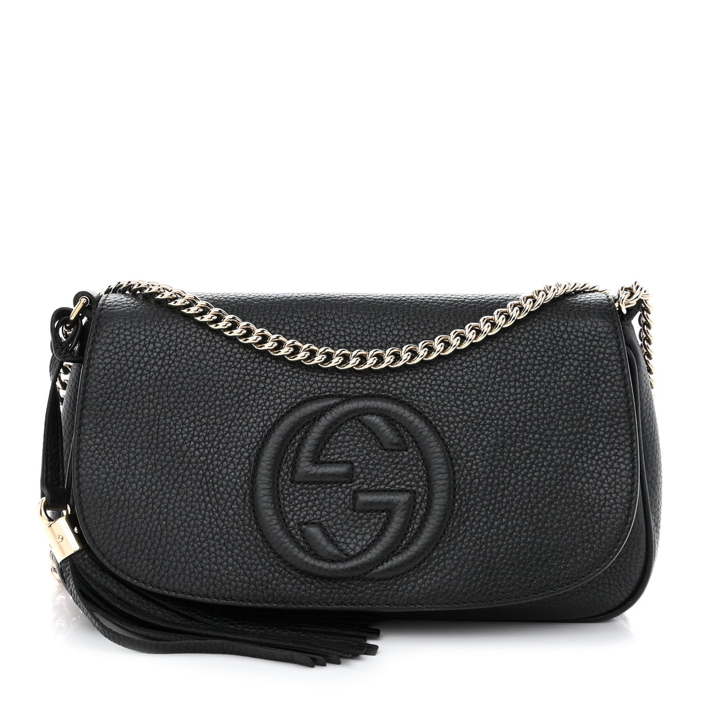 Pebbled Calfskin Medium Soho Flap Crossbody Black