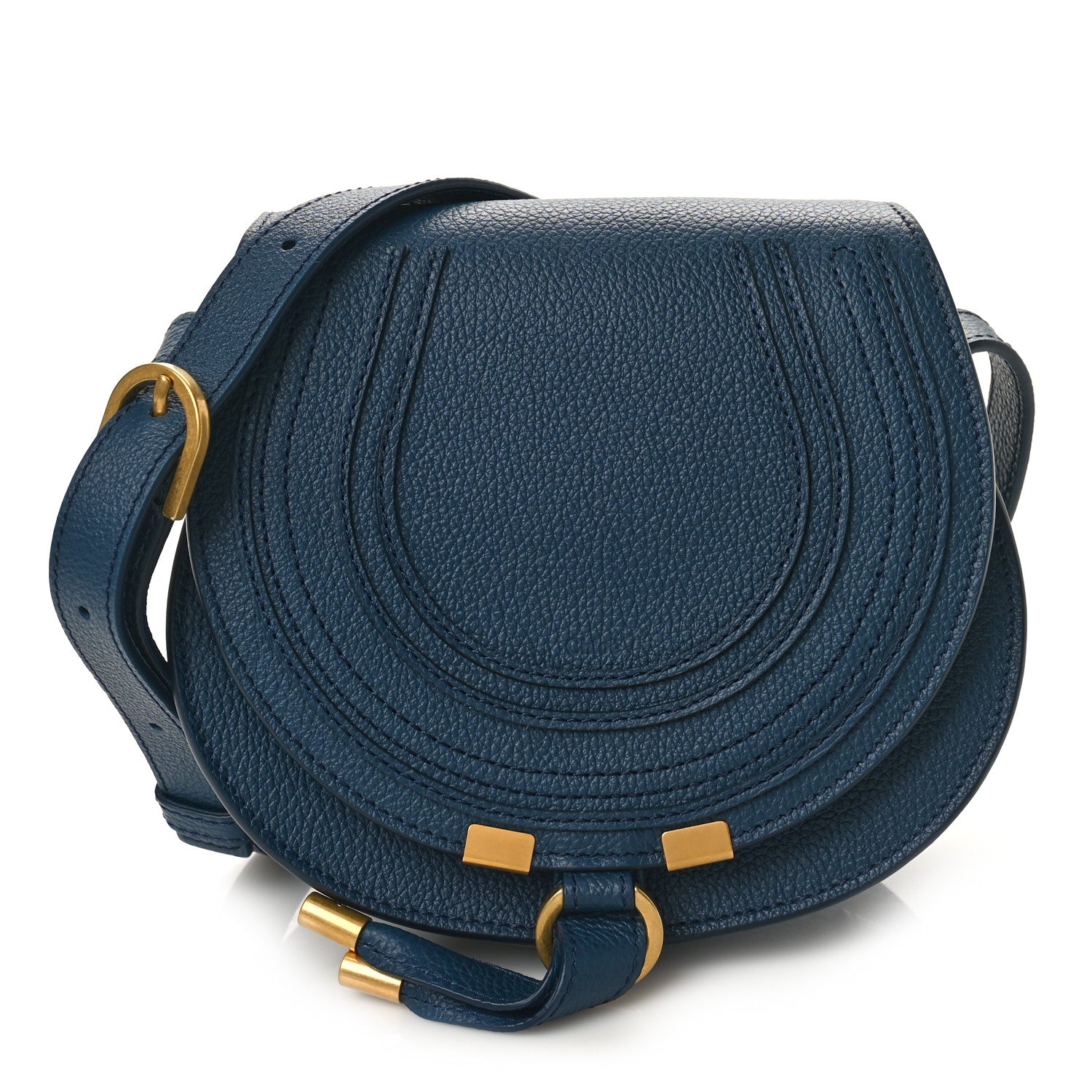 Chloe Grained Calfskin Small Marcie Saddle Bag Navy 1 of 8