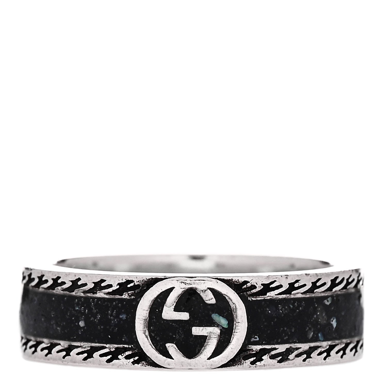 Gucci Sterling Silver Enamel Interlocking G Band Ring 58 8.25 1 of 7
