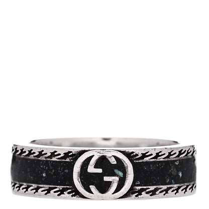 Gucci Sterling Silver Enamel Interlocking G Band Ring 58 8.25 1 of 7