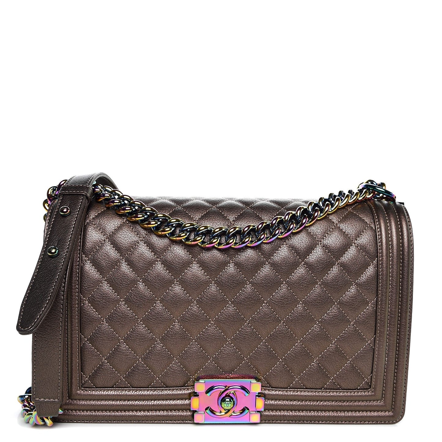 Iridescent Goatskin Quilted New Medium Boy Flap Dark Gold