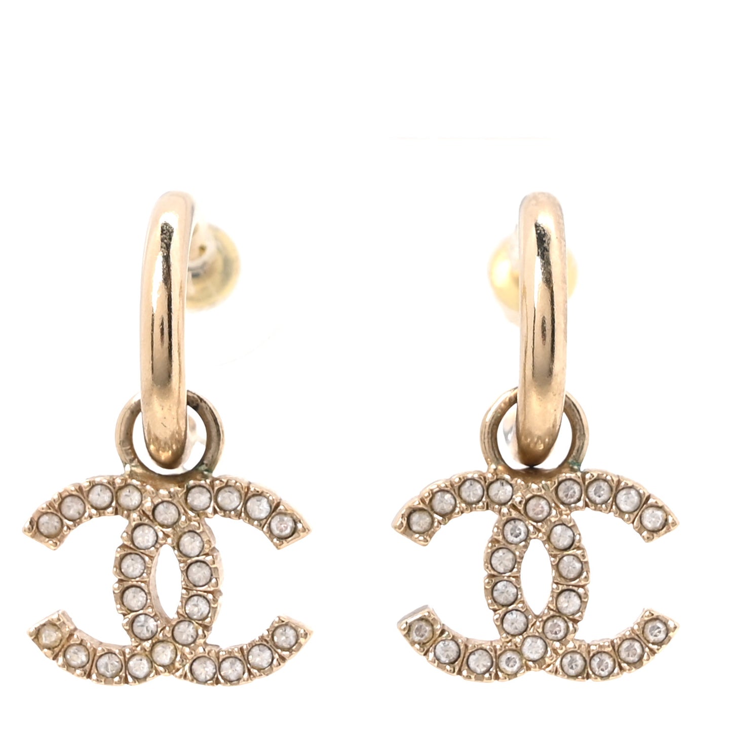 Metal Crystal CC Hoop Drop Earrings Gold