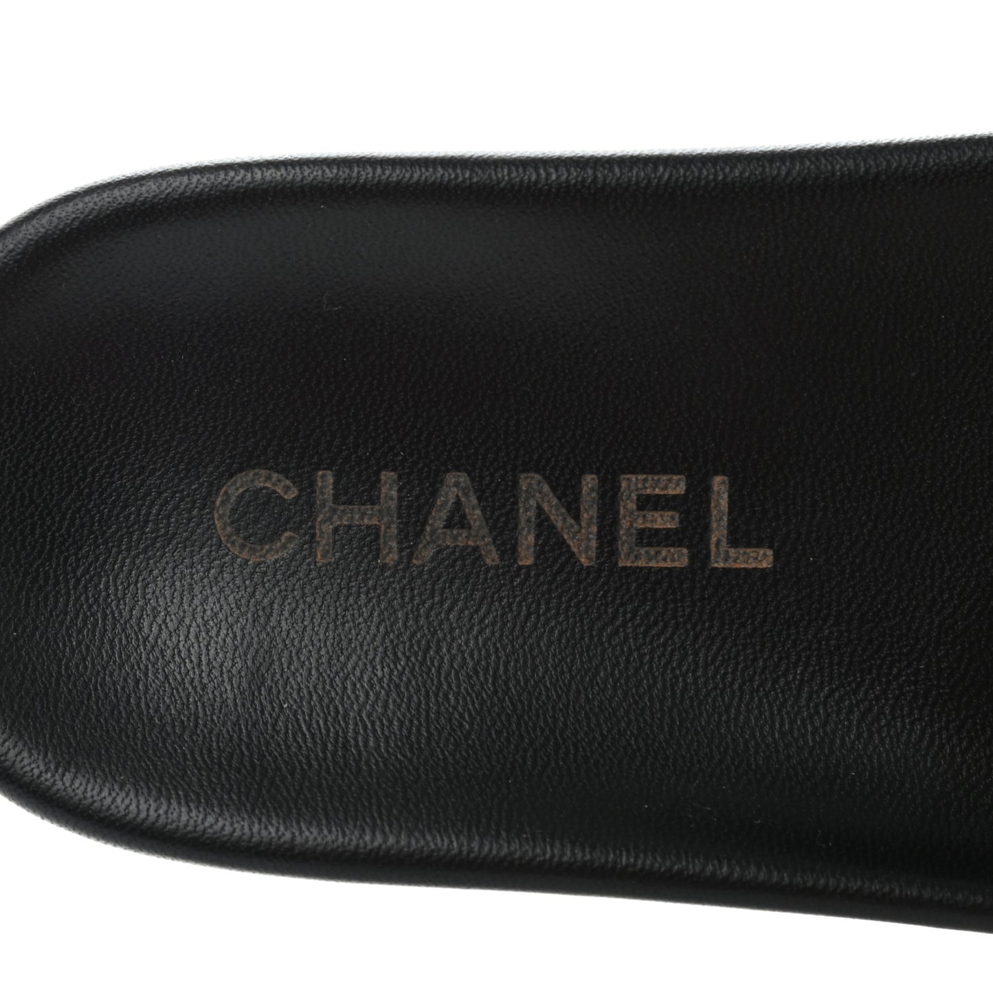 Calfskin Chain Camellia Flat Sandals 36 Black