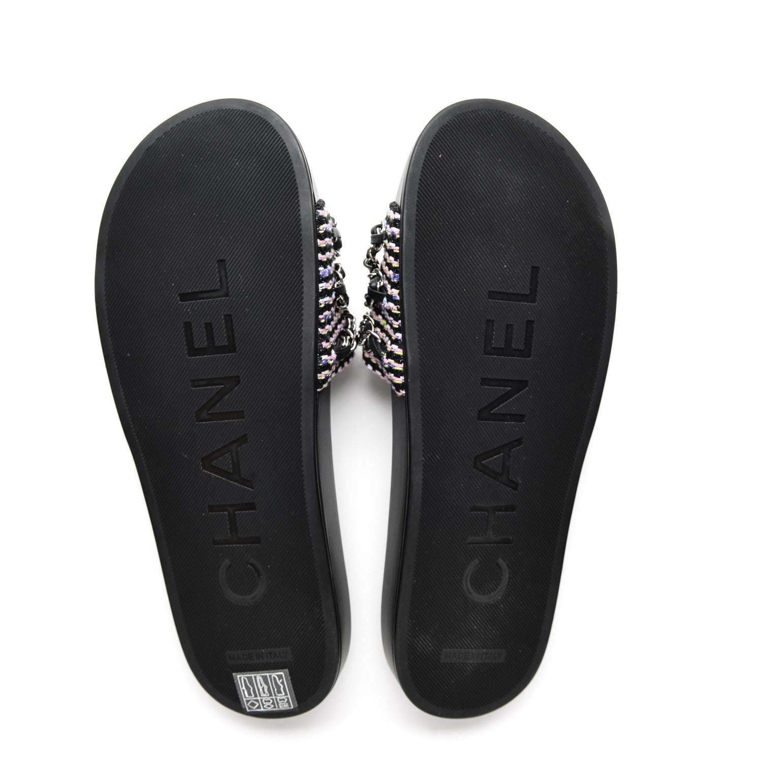 Chanel Tweed Lambskin Chain Flat Sandals 39 Black Multicolor 5 of 8
