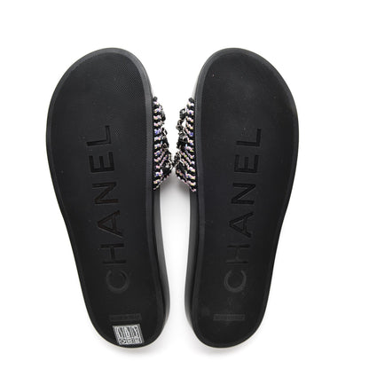 Chanel Tweed Lambskin Chain Flat Sandals 39 Black Multicolor 5 of 8