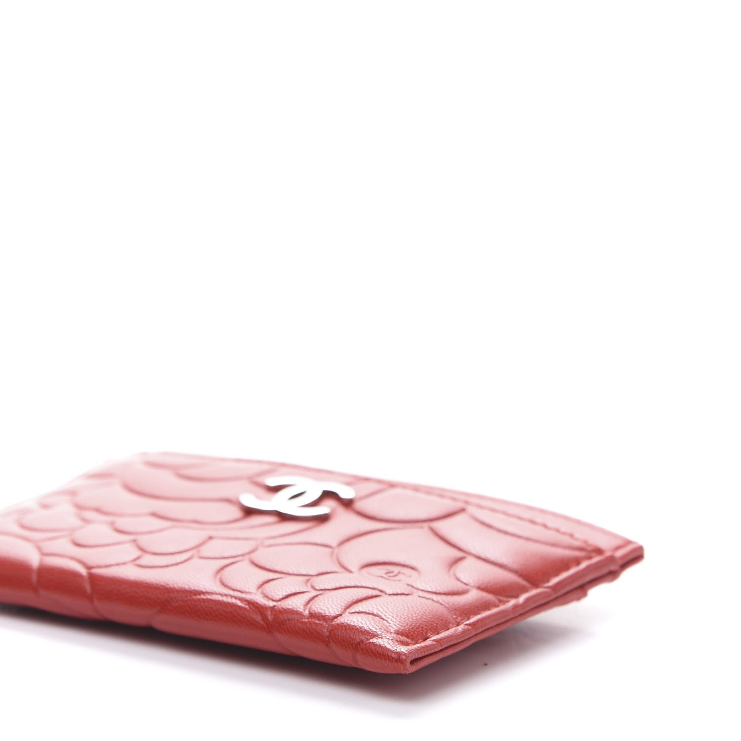 Chanel Lambskin Camellia Embossed Card Holder Red 7 of 11