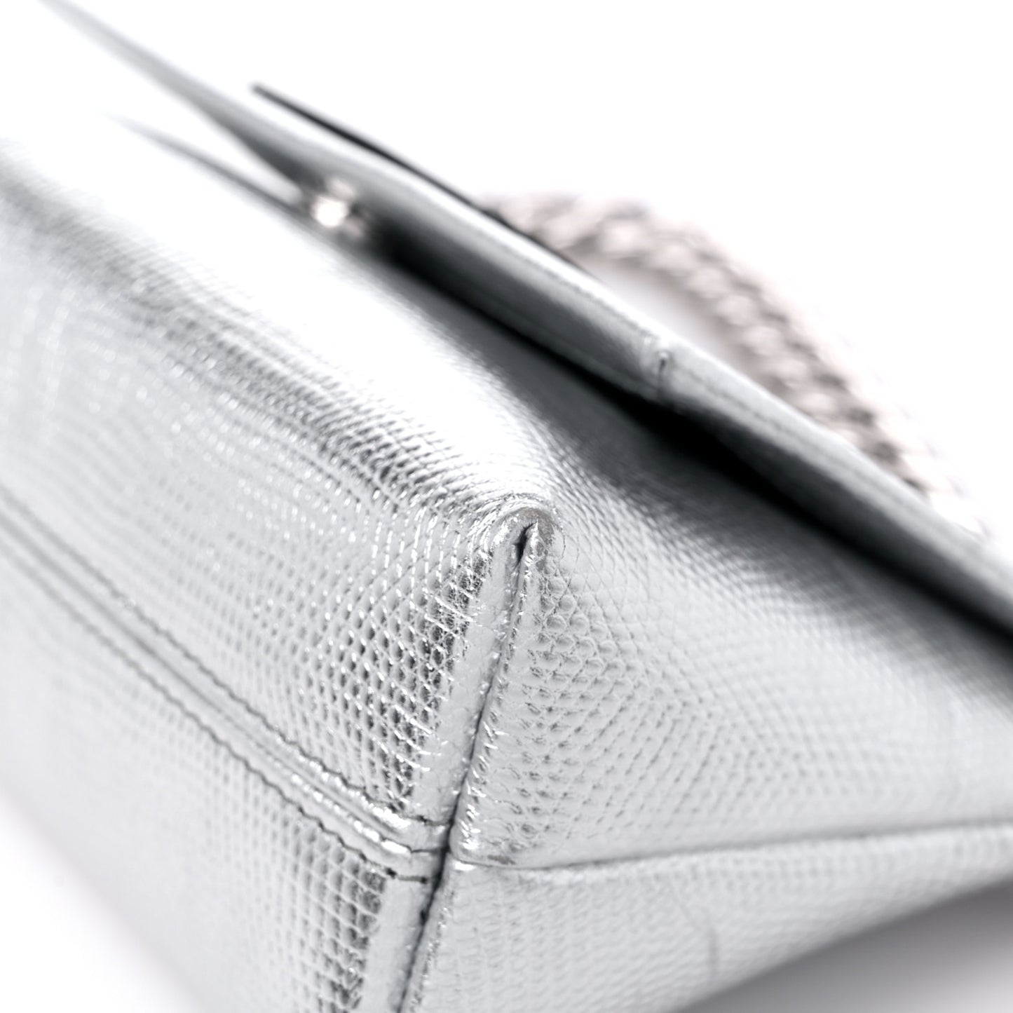 Metallic Lizard Embossed Mini Label Shoulder Bag Silver