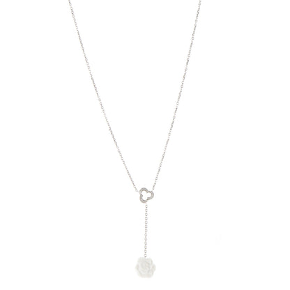 Chanel 18K White Gold Diamond Agate Camelia Sculpte Pendant Necklace 1 of 5