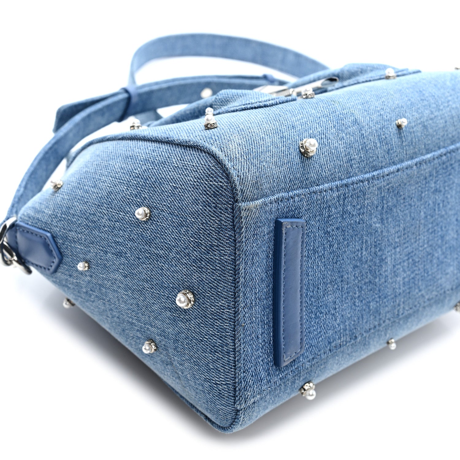 Givenchy Denim Pearl Embellished Mini Lock Antigona Shoulder Bag Blue 8 of 9