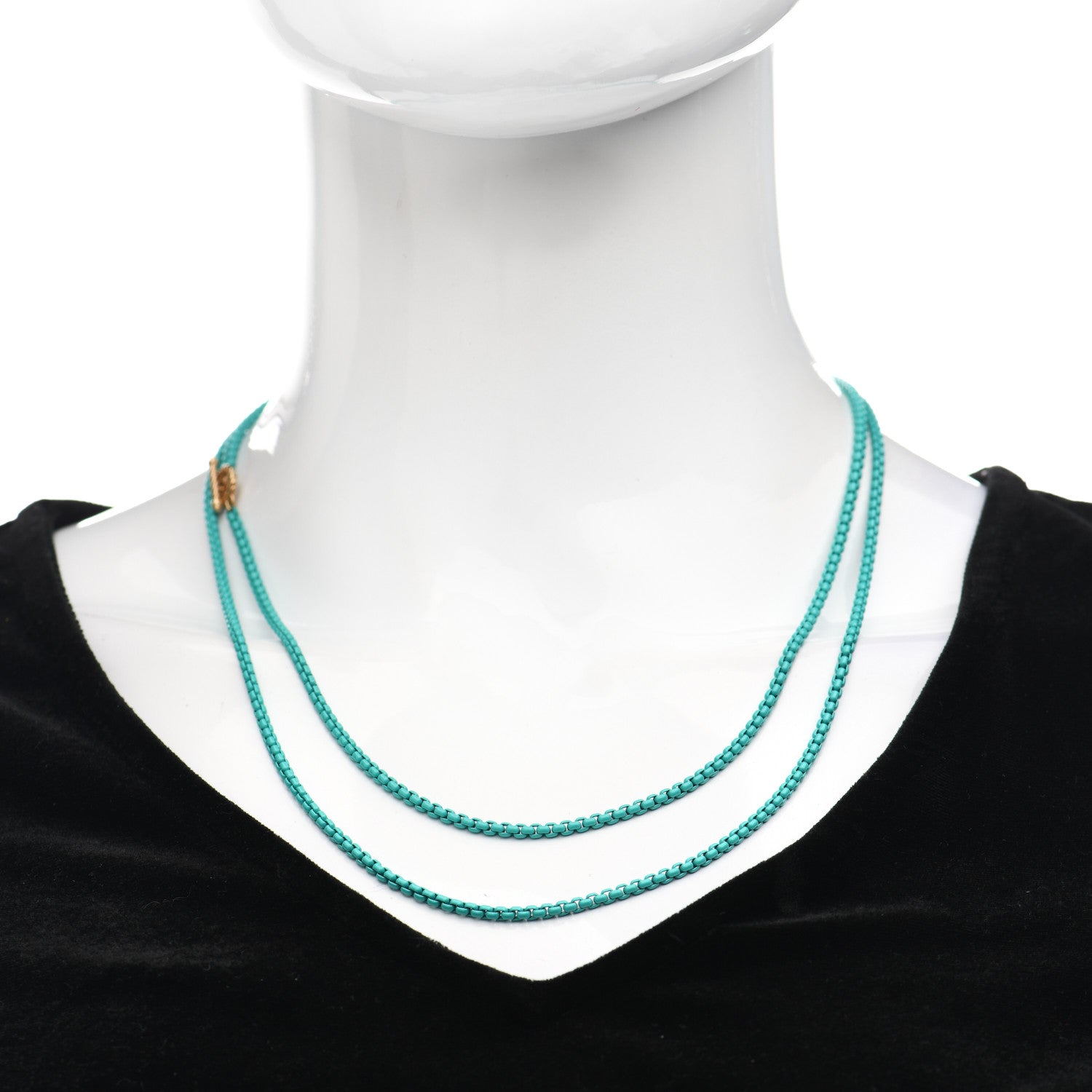 David Yurman Stainless Steel 14K Yellow Gold Acrylic Bel Aire Chain Necklace Turquoise 2 of 7