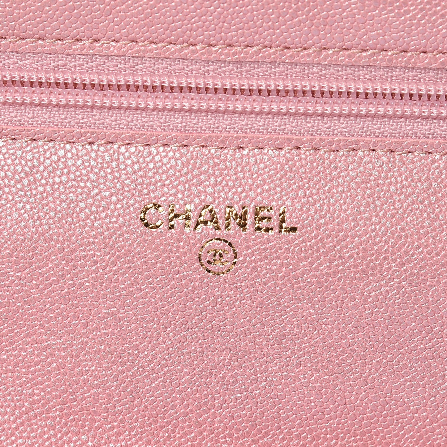 Iridescent Caviar Quilted Wallet on Chain WOC Rose Pink