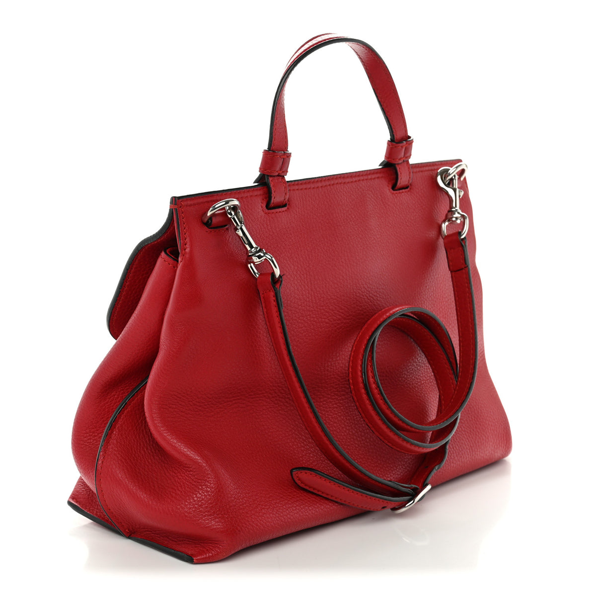 Gucci Cellarius Calfskin Small Bamboo Daily Top Handle Bag Hibiscus Red 3 of 9