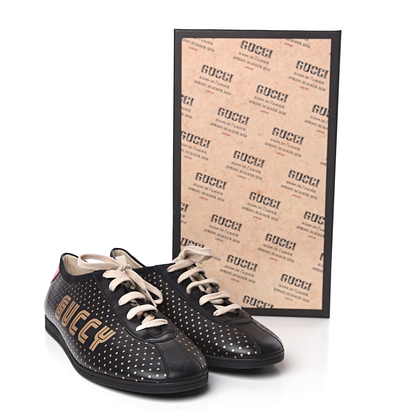 X SEGA Calfskin GUCCY Stars Mens Falacer Sneakers 12 Black