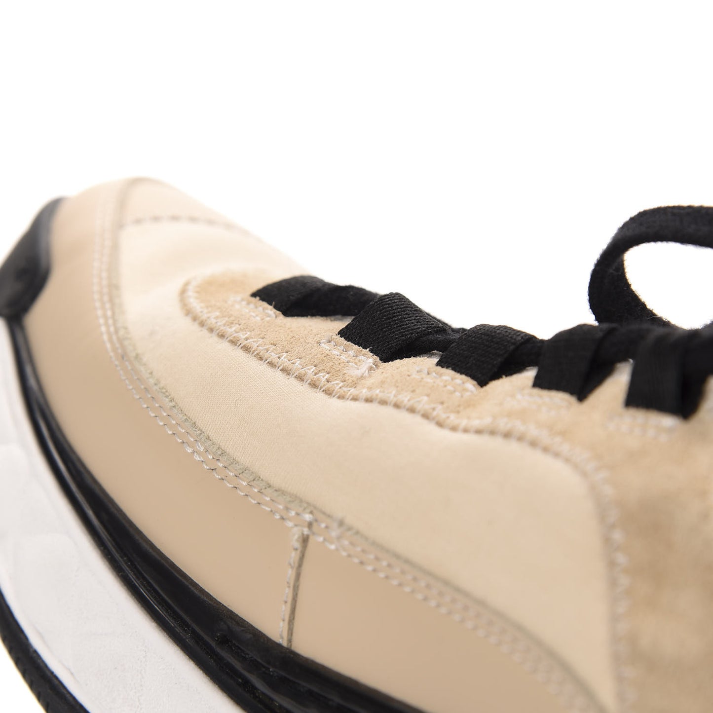 Calfskin Suede Nylon Grosgrain CC Sneakers 38.5 Beige