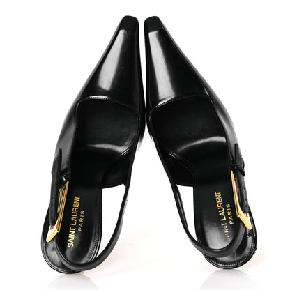 Saint Laurent Glazed Calfskin Lee Slingback Pumps 41 Black 2 of 14