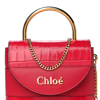 Chloe Calfskin Crocodile Embossed Small Aby Lock Dusky Red 7 of 9
