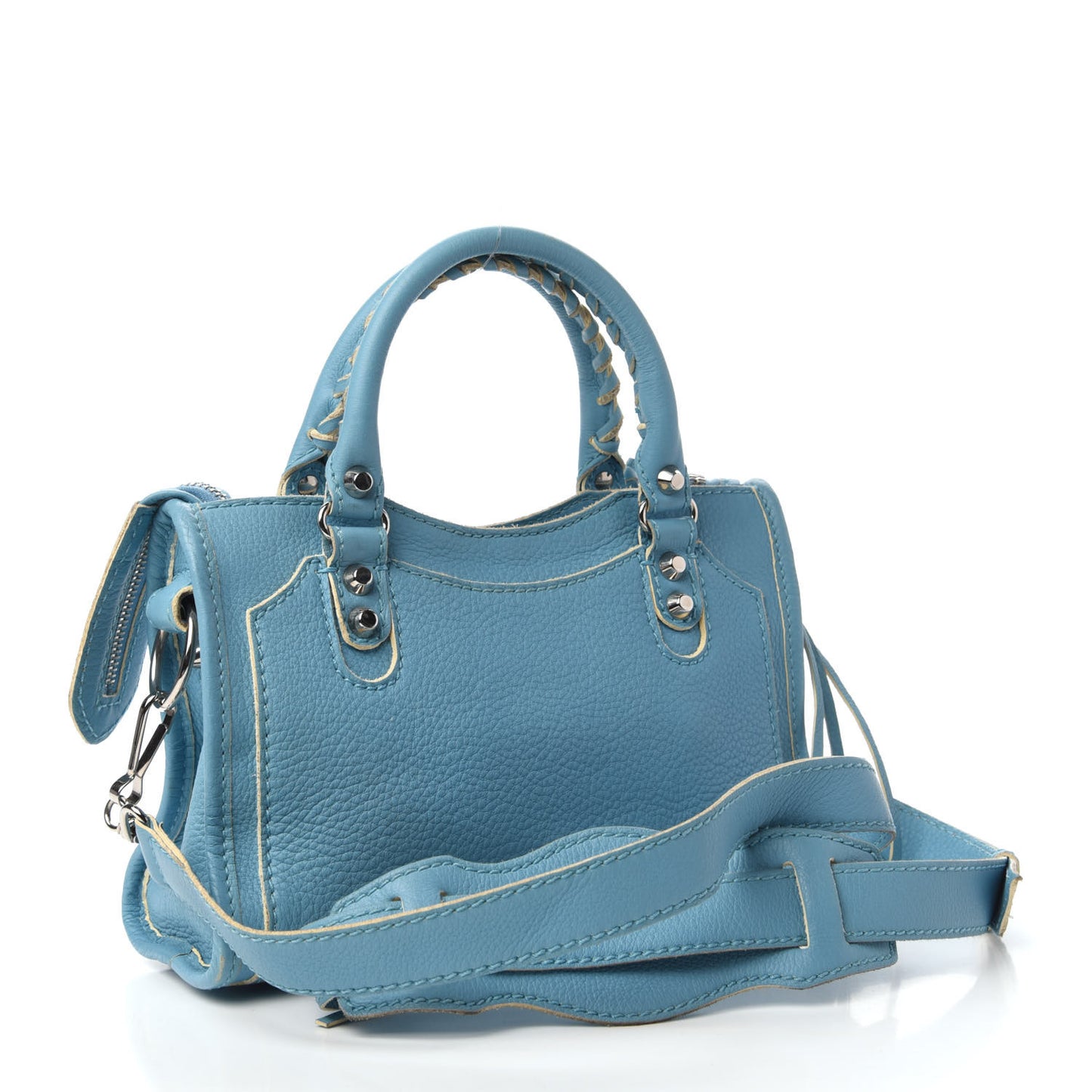 Supple Grained Calfskin Classic Silver Hardware Highlight Mini City Bleu Caraibes