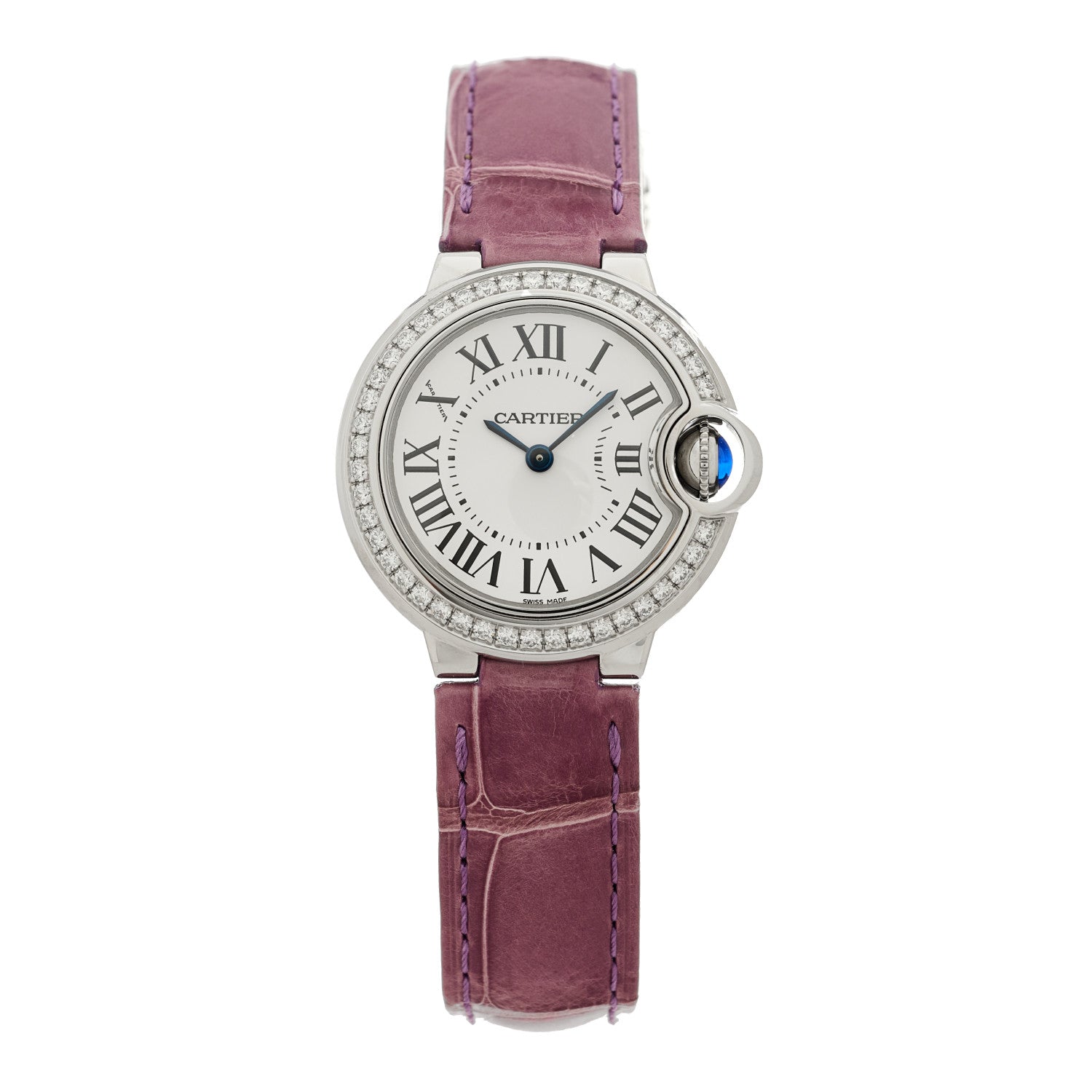 Cartier Stainless Steel Alligator Diamond Bezel 28mm Ballon Bleu De Cartier Watch Purple 1 of 4