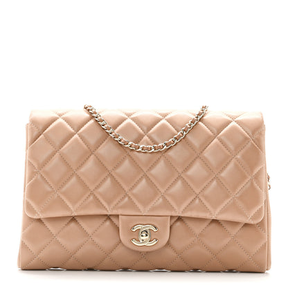 Chanel Lambskin Quilted Clutch with Chain Flap Beige Fonce 1 of 11