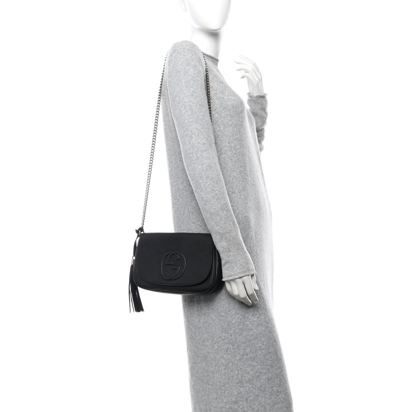 Pebbled Calfskin Medium Soho Flap Crossbody Black