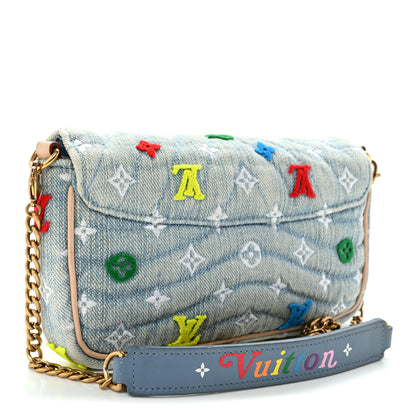 Louis Vuitton Embroidered Monogram Denim New Wave Chain Pochette Blue 3 of 12