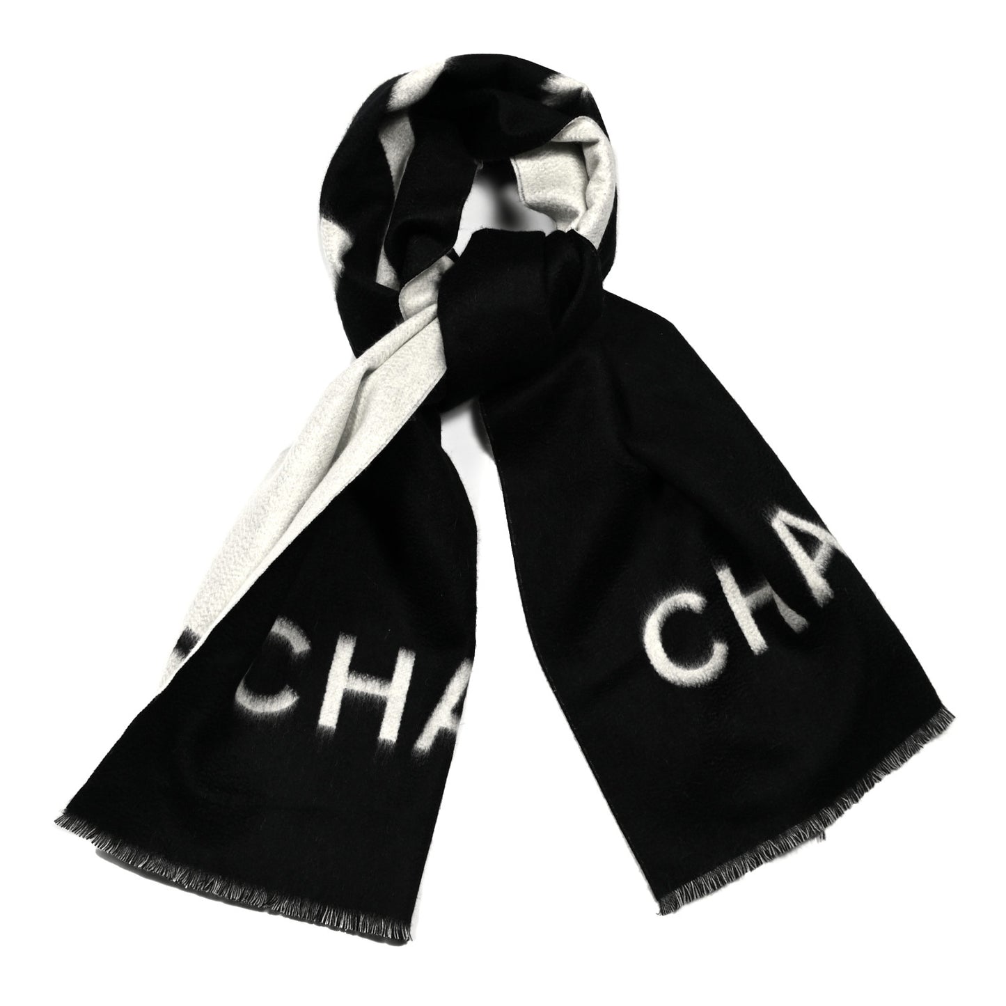 Cashmere CC Fringe Stole Black White