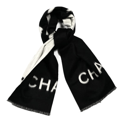 Chanel Cashmere CC Fringe Stole Black White 1 of 3
